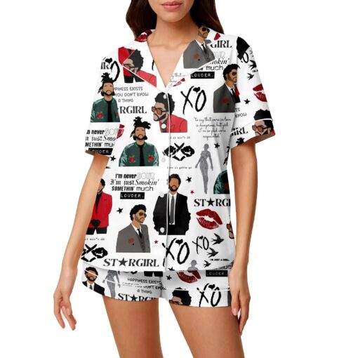 The Weeknd Middle Finger XO Tour 2025 Vintage Washed Satin Pajamas Set - Image 2