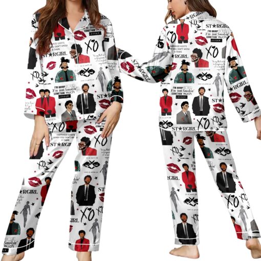 The Weeknd Middle Finger XO Tour 2025 Vintage Washed Satin Pajamas Set - Image 5