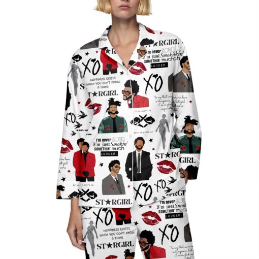The Weeknd Middle Finger XO Tour 2025 Vintage Washed Satin Pajamas Set - Image 6