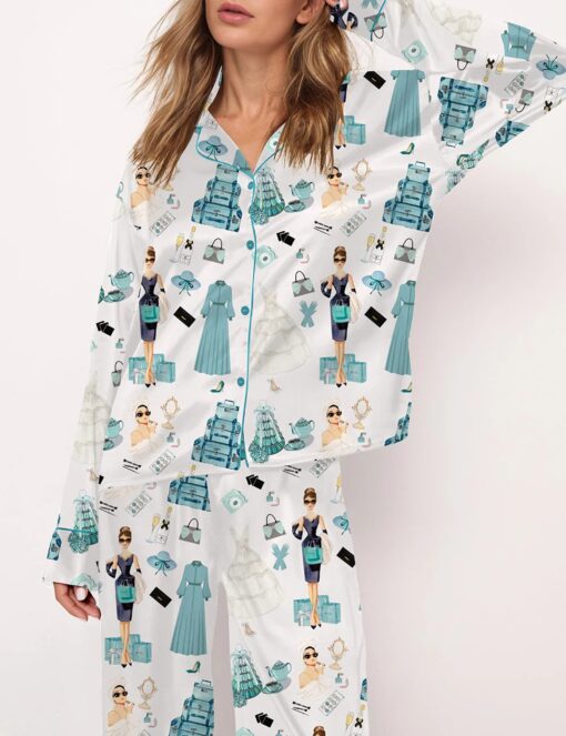 Breakfast At Tiffany's Print Satin Pajama Set - Image 4