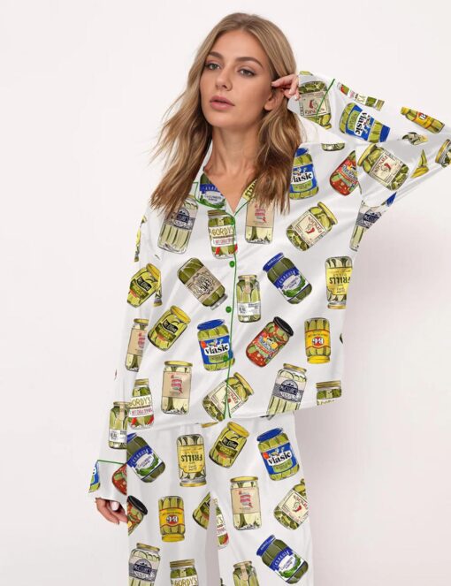 Vintage Canned Pickles Satin Pajama Set For Women - Image 4