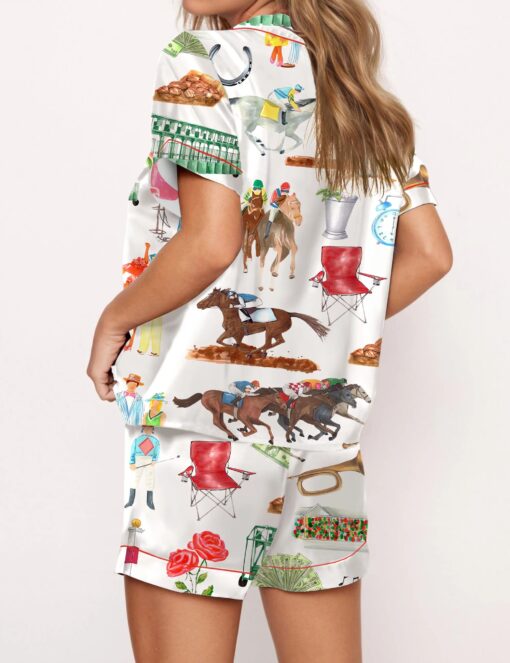 Kentucky Derby Watercolor Satin Pajama Set For Women - Image 3