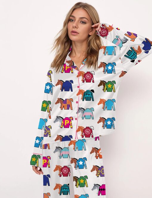 Kentucky Derby Contenders Colorful Jockey Horse Racing Satin Pajama Set - Image 4