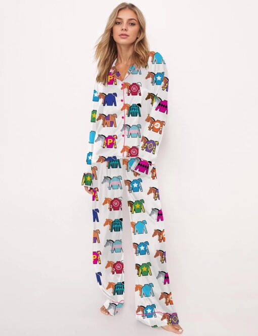 Kentucky Derby Contenders Colorful Jockey Horse Racing Satin Pajama Set - Image 5