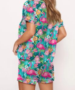 Alternative view of Preppy Tropical Flamingo Satin Pajama Set For Women