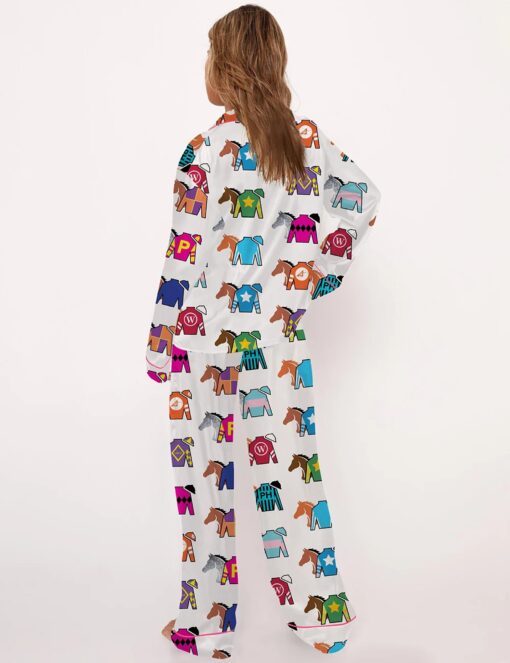 Kentucky Derby Contenders Colorful Jockey Horse Racing Satin Pajama Set - Image 6