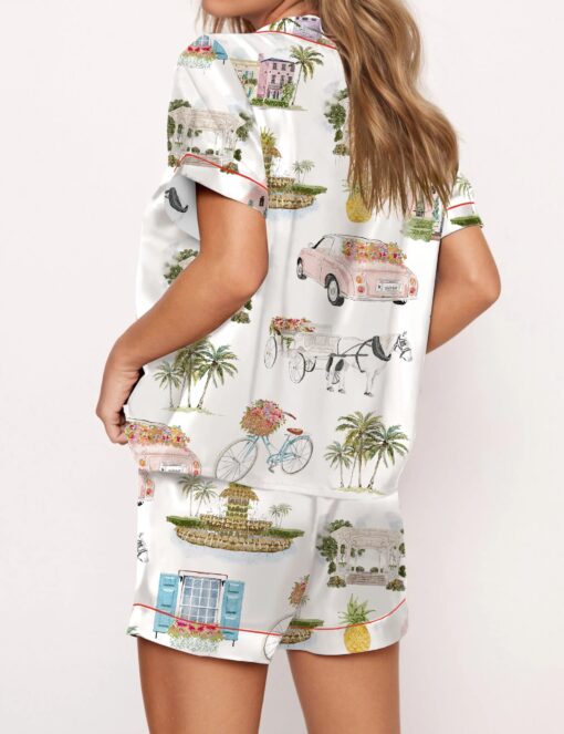 Watercolor Charleston Satin Pajama Set For Women - Image 2