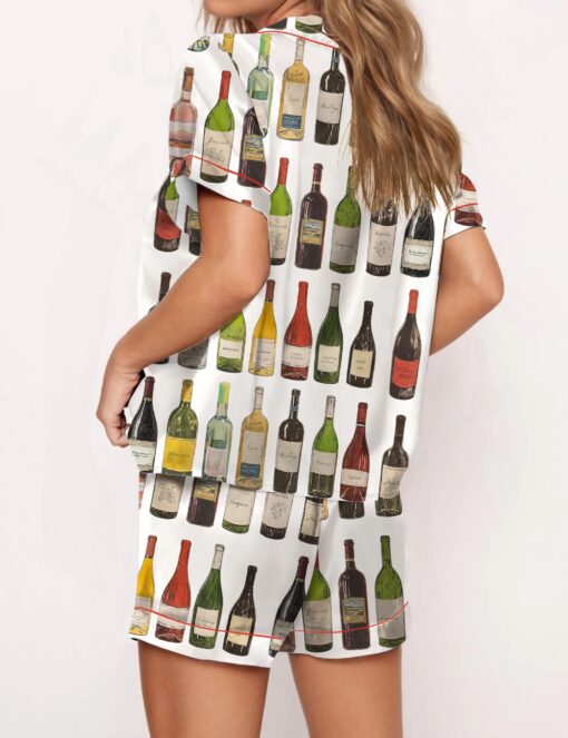 Vintage Wine Bottles Silky Satin Pajama Set For Women - Image 3