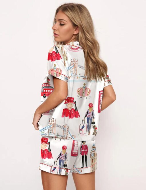 London Travel Watercolor Satin Pajama Set For Women - Image 2