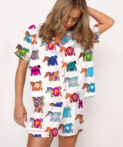 Alternative view of Kentucky Derby Contenders Colorful Jockey Horse Racing Satin Pajama Set