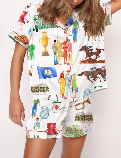 Kentucky Derby Watercolor Satin Pajama Set For Women - Image 2