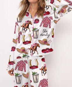 Kentucky Derby Party Satin Pajama Set For Women