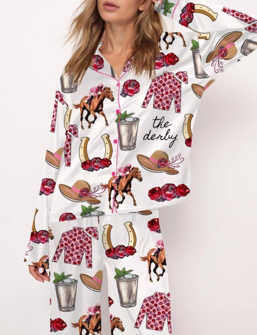 Kentucky Derby Party Satin Pajama Set For Women - Image 4