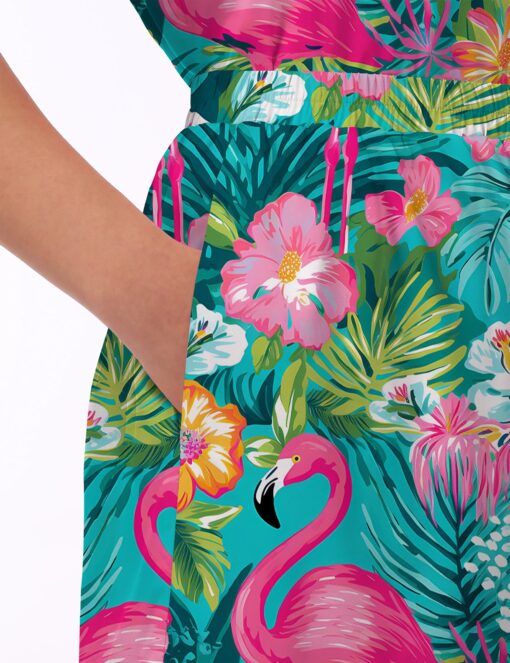 Preppy Tropical Flamingo Satin Pajama Set For Women - Image 5