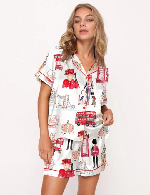 London Travel Watercolor Satin Pajama Set For Women - Image 3