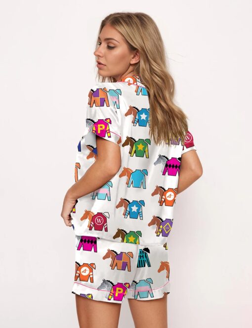 Kentucky Derby Contenders Colorful Jockey Horse Racing Satin Pajama Set - Image 3