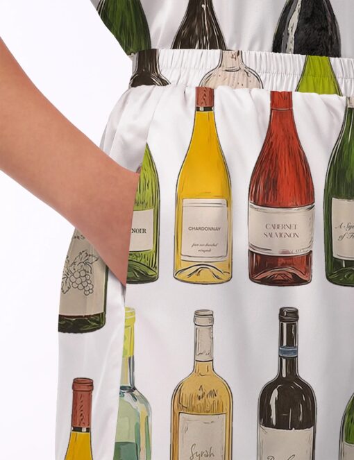 Vintage Wine Bottles Silky Satin Pajama Set For Women - Image 5