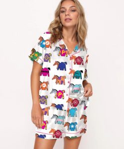 Kentucky Derby Contenders Colorful Jockey Horse Racing Satin Pajama Set