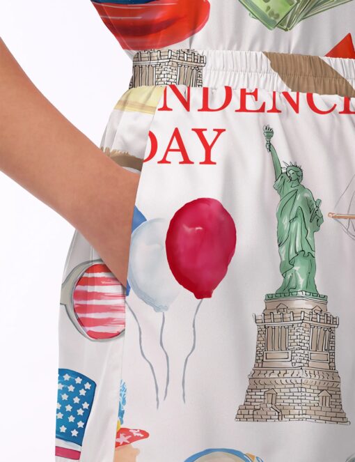 Independence Day Celebration Watercolor Silky Satin Pajama Set For Women - Image 4