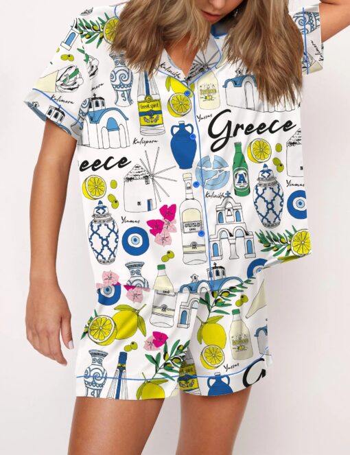 Greece Travel Satin Pajama Set For Women - Image 3