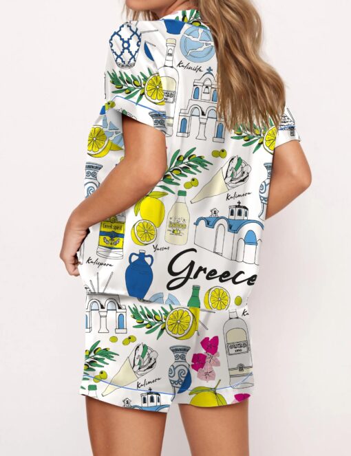 Greece Travel Satin Pajama Set For Women - Image 2