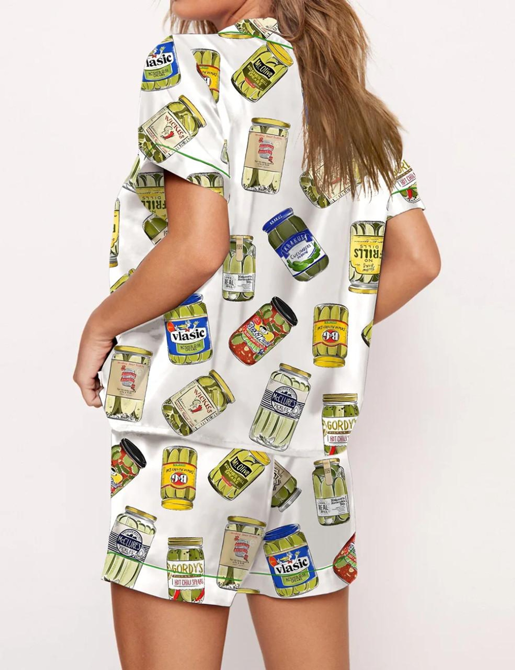 Vintage Canned Pickles Satin Pajama Set For Women - Image 3