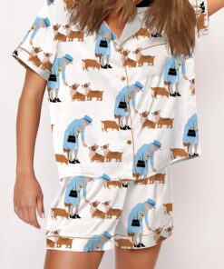 Alternative view of Queen Elizabeth II And Her Corgis Satin Pajama Set For Women