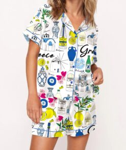 Greece Travel Satin Pajama Set For Women