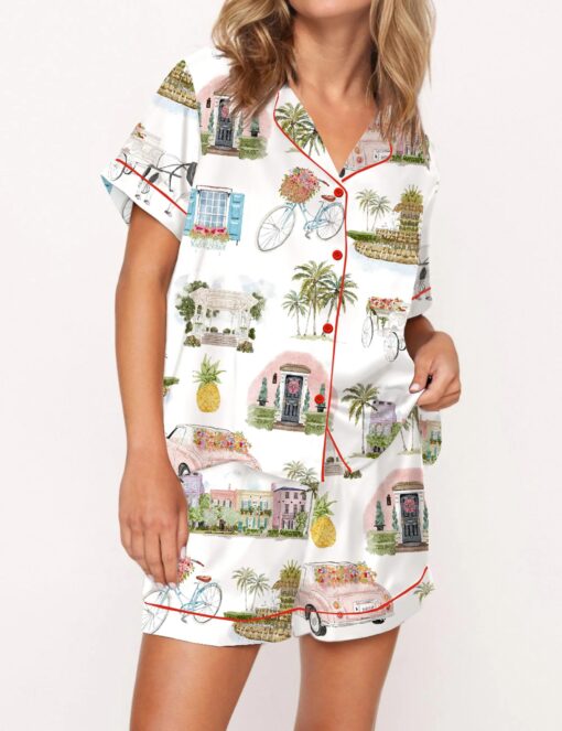 Watercolor Charleston Satin Pajama Set For Women - Image 5