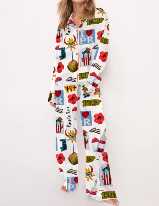 Puerto Rico Travel Satin Pajama Set For Women - Image 5