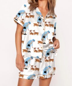 Queen Elizabeth II And Her Corgis Satin Pajama Set For Women