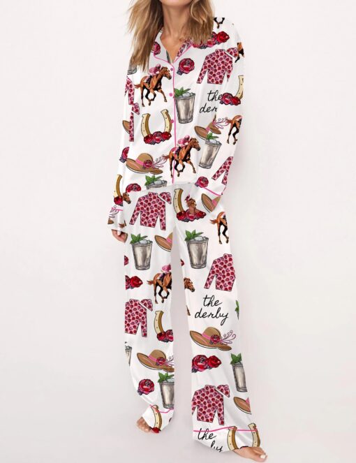 Kentucky Derby Party Satin Pajama Set For Women - Image 2
