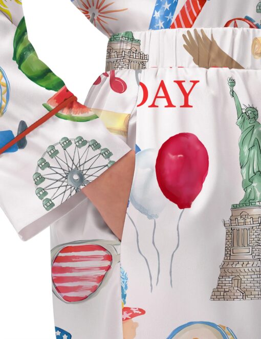 Independence Day Celebration Watercolor Silky Satin Pajama Set For Women - Image 8