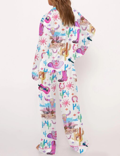 Colorful Cowgirl Satin Pajama Set For Women - Image 4