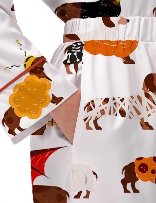 Halloween Dachshund Silky Satin Pajama Set For Women - Image 7