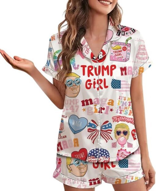 Viva America Satin Pajama Set, Luxurious Silky Sleepwear with Bold Donald Trump Inspired Designs - Image 3