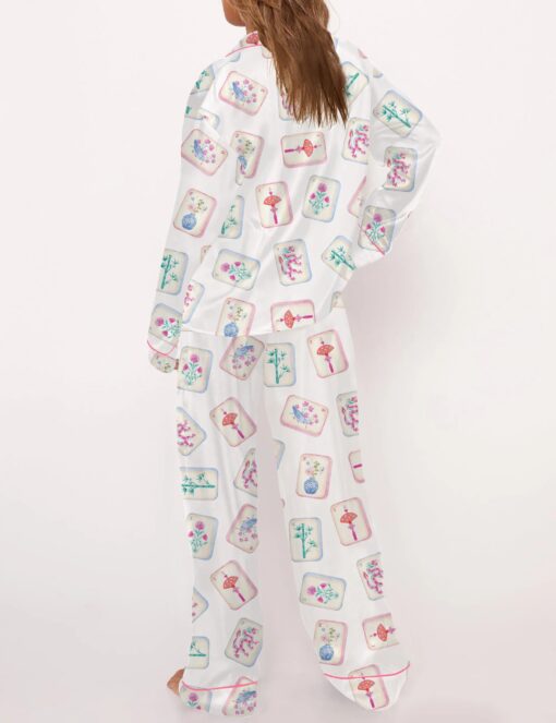 Watercolor Mahjong Satin Pajama Set For Women - Image 5