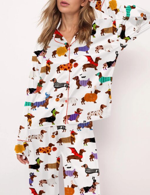 Halloween Dachshund Silky Satin Pajama Set For Women - Image 4