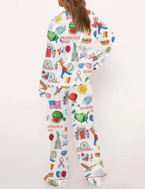 Independence Day Celebration Watercolor Silky Satin Pajama Set For Women - Image 7