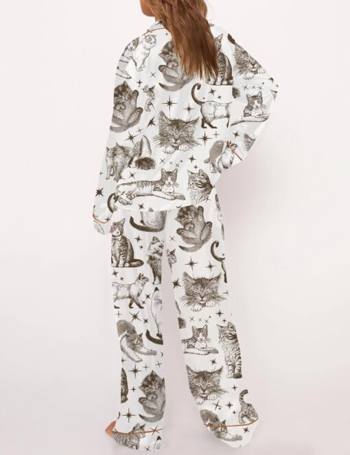 Vintage Cats Satin Pajama Set For Women - Image 6