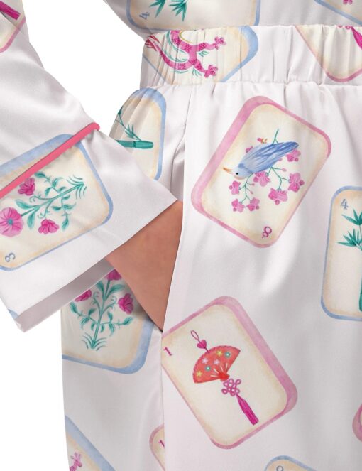 Watercolor Mahjong Satin Pajama Set For Women - Image 4