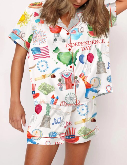 Independence Day Celebration Watercolor Silky Satin Pajama Set For Women - Image 2