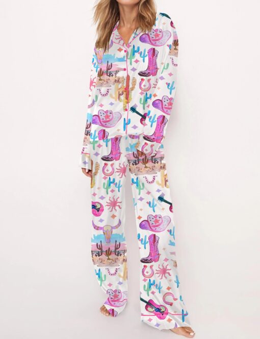Colorful Cowgirl Satin Pajama Set For Women - Image 5