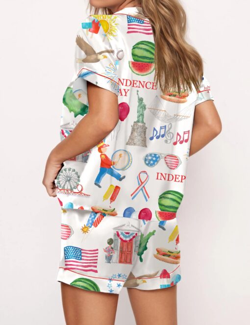 Independence Day Celebration Watercolor Silky Satin Pajama Set For Women - Image 3