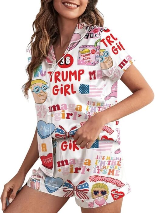 Viva America Satin Pajama Set, Luxurious Silky Sleepwear with Bold Donald Trump Inspired Designs - Image 4