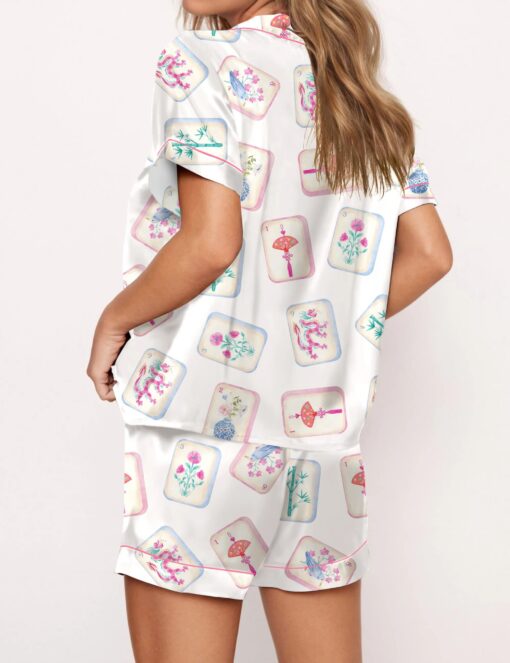 Watercolor Mahjong Satin Pajama Set For Women - Image 2