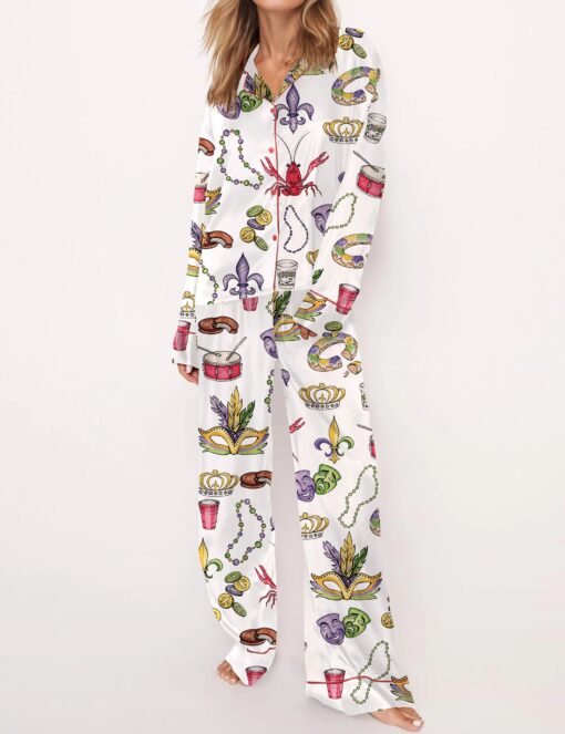 Mardi Gras Beads King Cake Crawfish Satin Pajama Set - Image 5