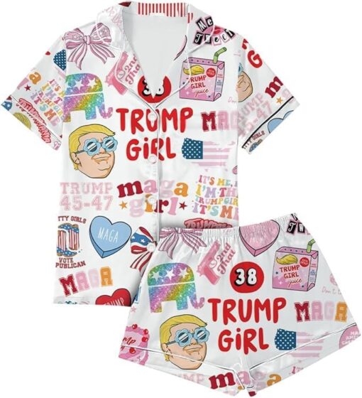 Viva America Satin Pajama Set, Luxurious Silky Sleepwear with Bold Donald Trump Inspired Designs - Image 2