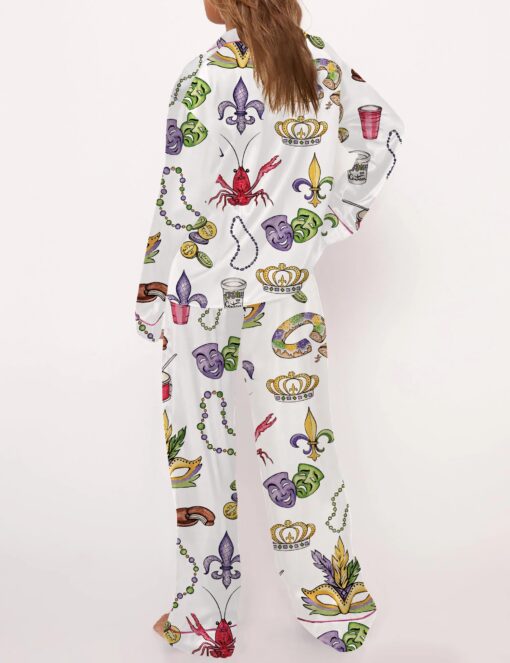 Mardi Gras Beads King Cake Crawfish Satin Pajama Set - Image 4