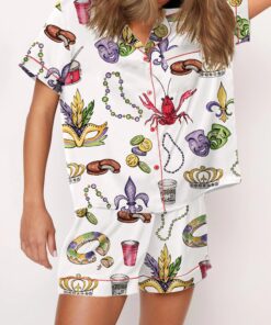 Alternative view of Mardi Gras Beads King Cake Crawfish Satin Pajama Set